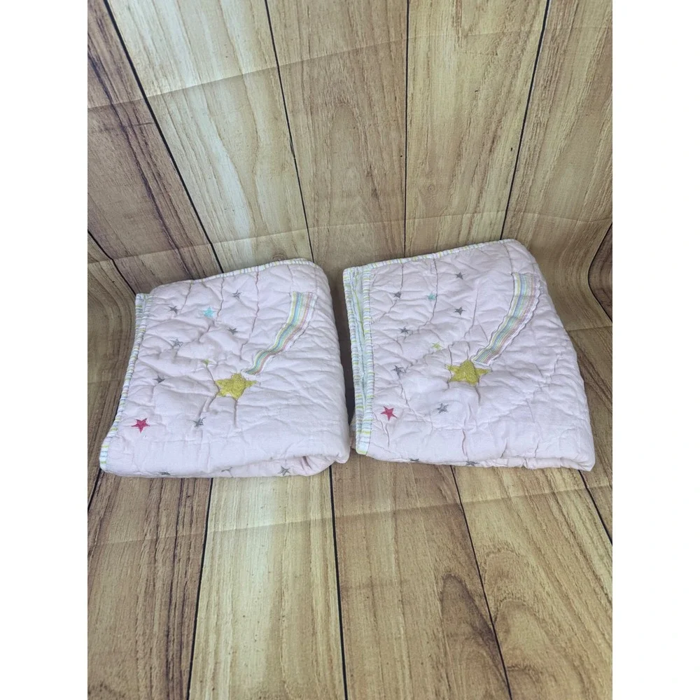 Pottery Barn Kids Shooting Star Quilted Pillow Shams Pink Rainbow Set of 2